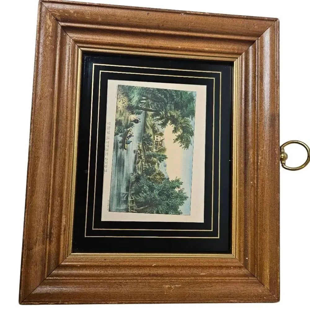 Currier & Ives vintage framed print, "The River Side."